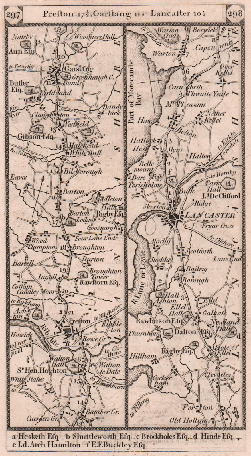 Preston-Garstang-Lancaster-Bolton-Carnforth road strip map PATERSON 1803